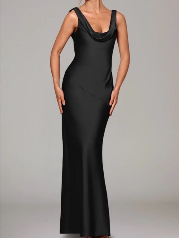 Azazie Black Cowl Neck Maxi Dress